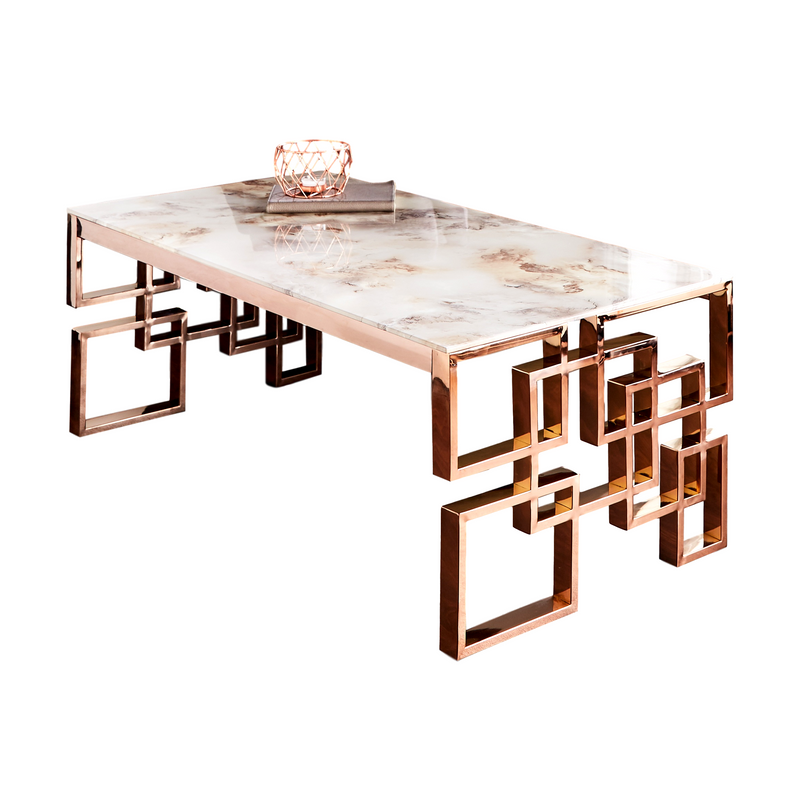 Native Lifestyle Marble Glass Rose Gold Coffee Table - Coffee Tables