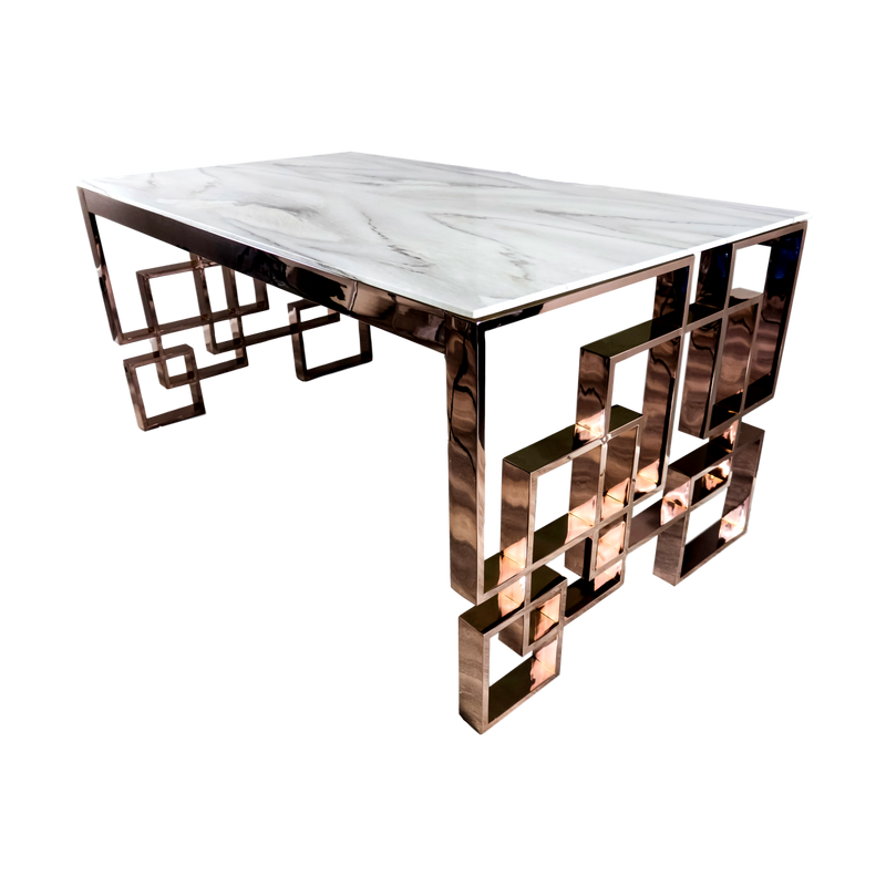 Native Lifestyle Marble Glass Rose Gold Dining Table - Dining Tables