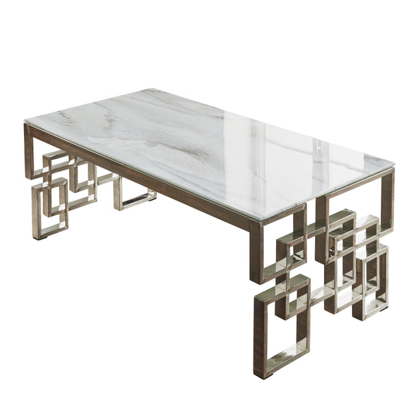 Native Lifestyle Marble Glass Silver Coffee Table - Coffee Tables