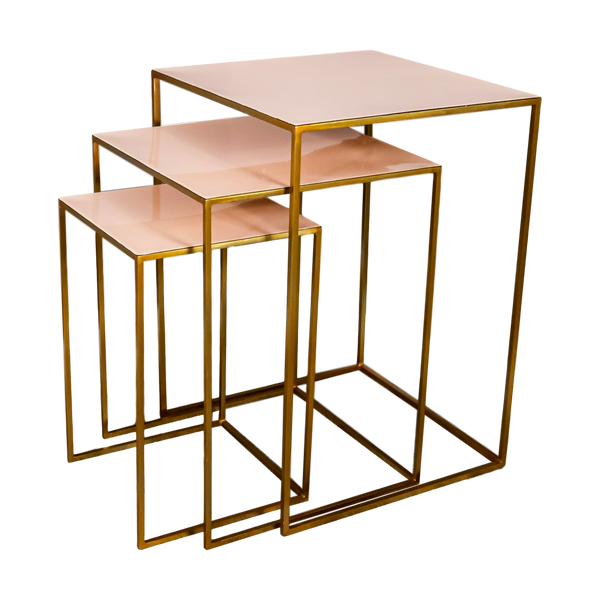 Native Lifestyle Nest of 3 Gold Side Tables Pale Pink - Nests Of Tables