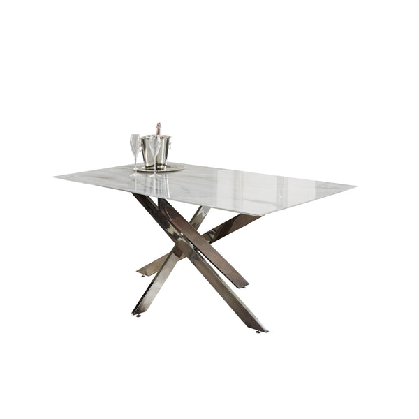 Native Lifestyle Silver Plated Marble Glass Dining Table - Dining Tables
