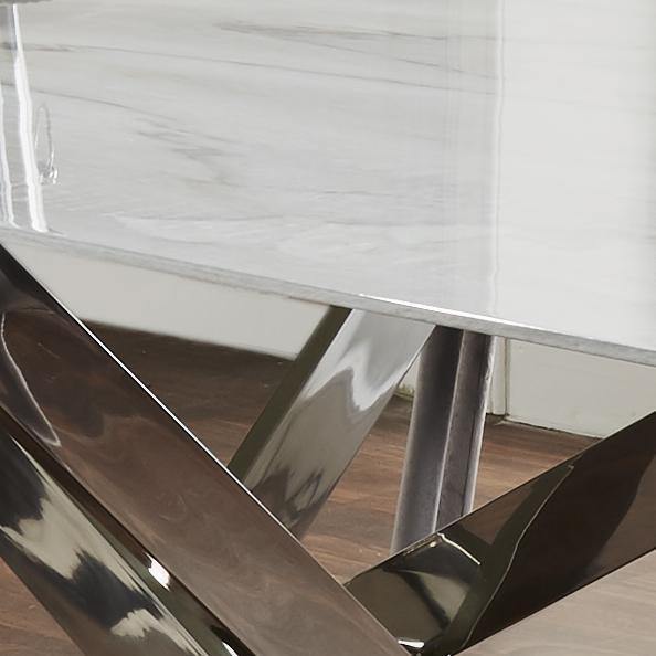 Native Lifestyle Silver Plated Marble Glass Dining Table - Dining Tables