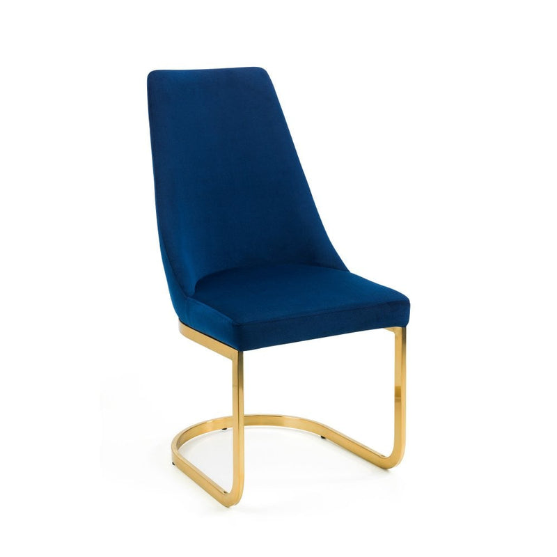 Vittoria Velvet Blue Cantilever Dining Chair - Golden Metal with Blue Fabric