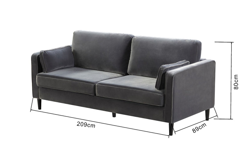 3 Seater Dark Grey Cushion Back Velvet Sofa